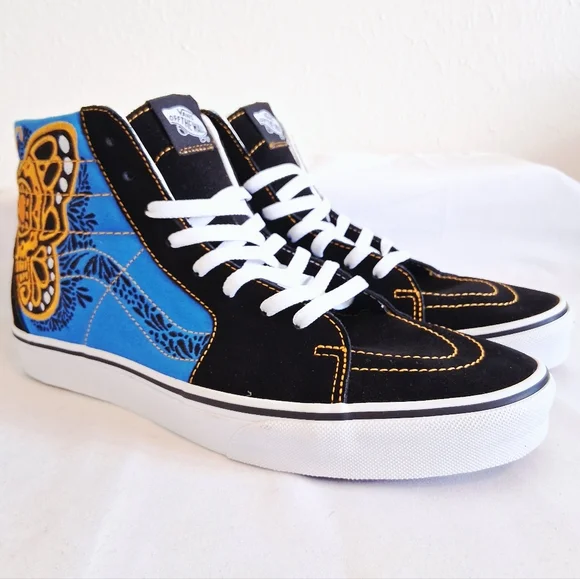 Vans Sk8-Hi Dia De Los Muertos Blue Black Gold Skate - Picture 1 of 11